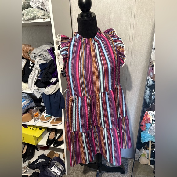 Colorful Striped Ruffle Dress - Picture 3 of 3